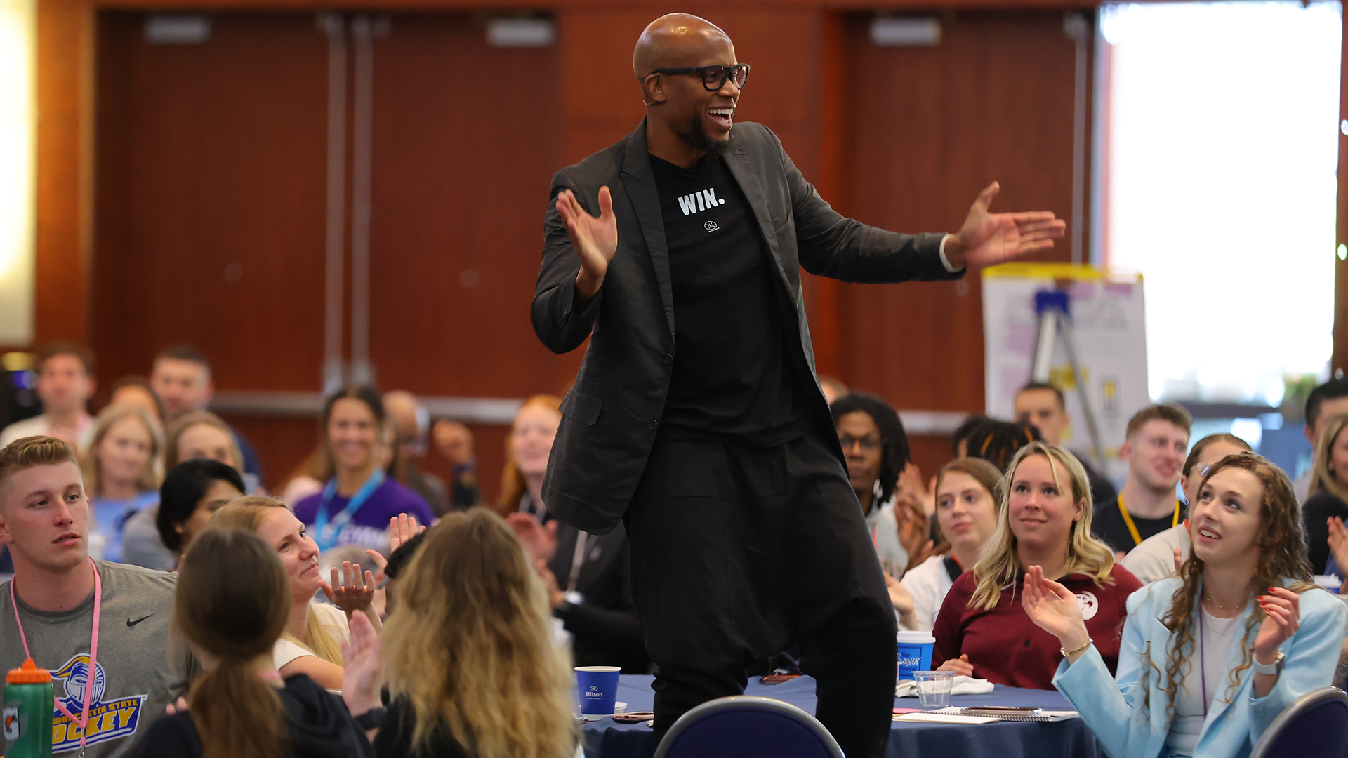 Jonathan Sprinkles, the keynote speaker on the final day of the 2023 NCAA Student-Athlete Leadership Forum