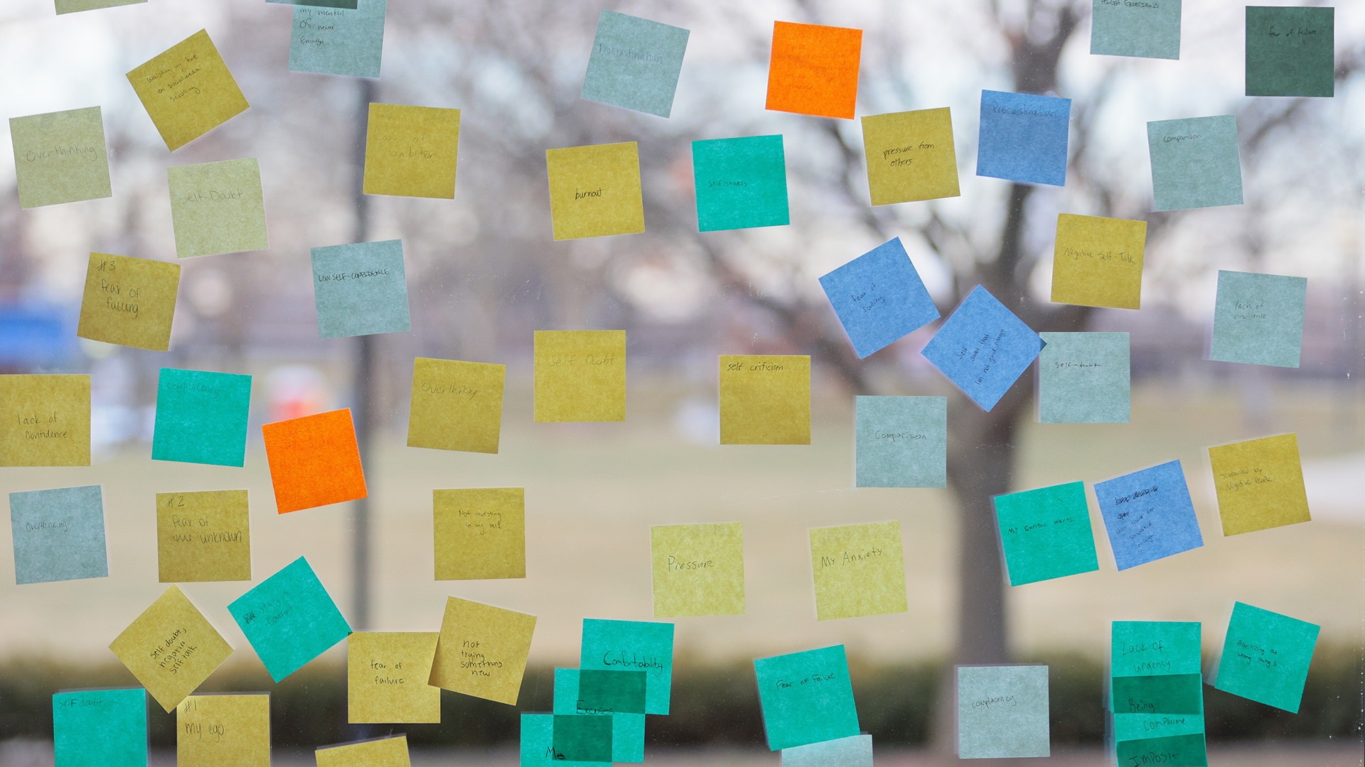 Mark Trumbo, associate director of leadership development at the NCAA, asked participants to write their career fears on sticky notes.