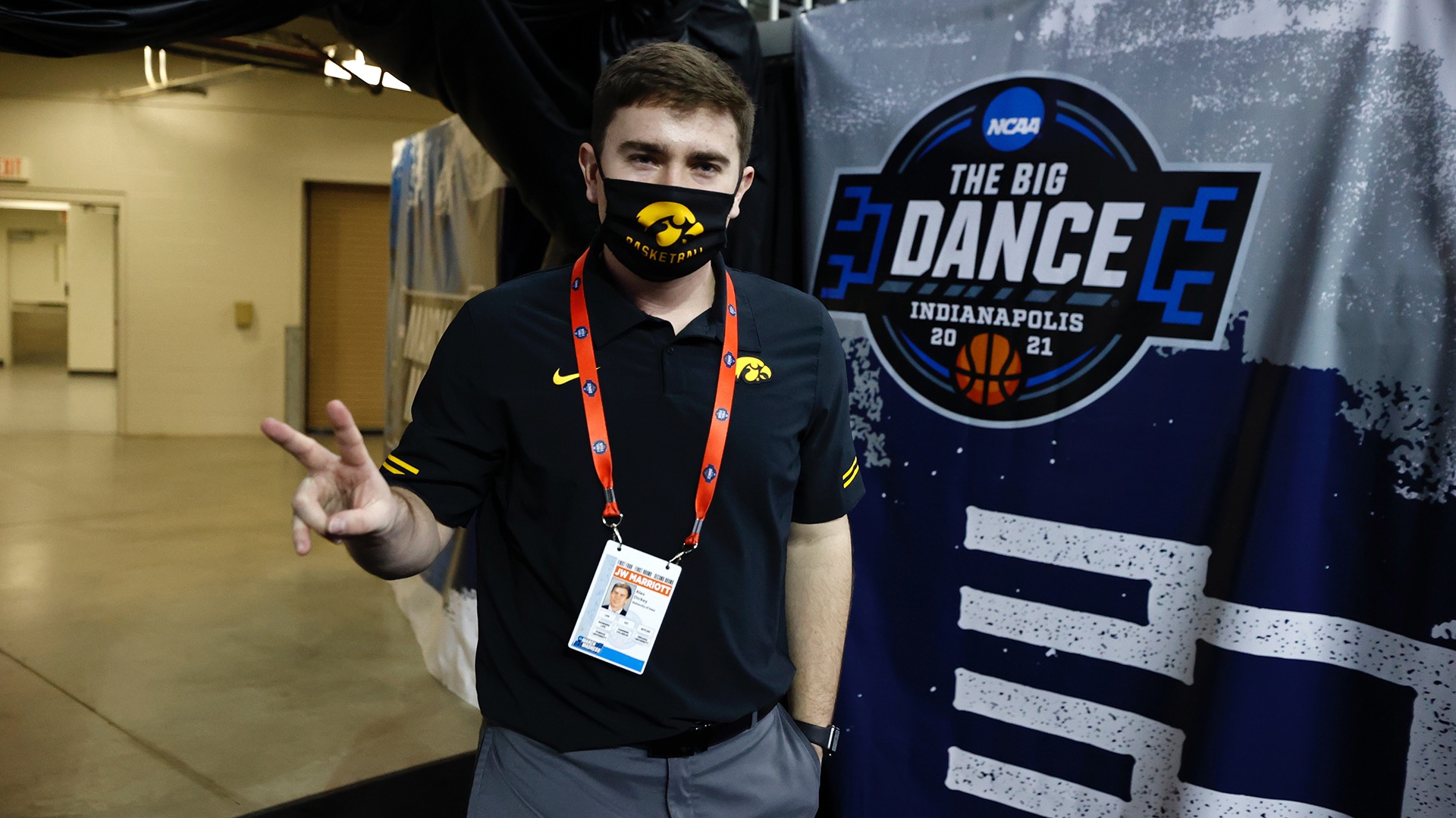 Dickey traveled with the Iowa men's basketball team to Indianapolis in 2021 for the NCAA Division I men's basketball tournament. (Photos courtesy of Alex Dickey)