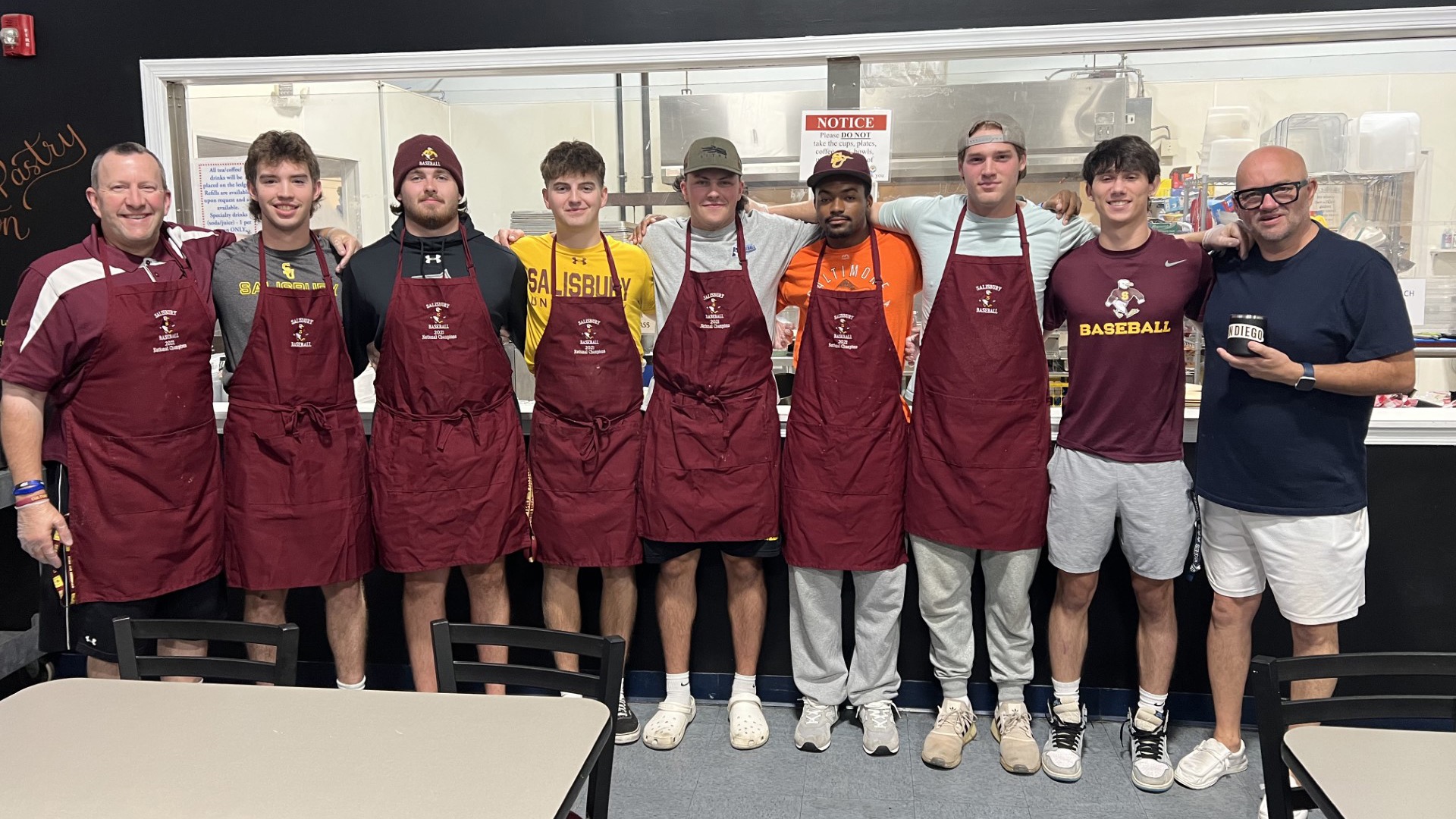 Members of the Salisbury men's baseball team volunteer every Friday at the HALO Cafe, which serves those in need of a free meal in Salisbury, Maryland.