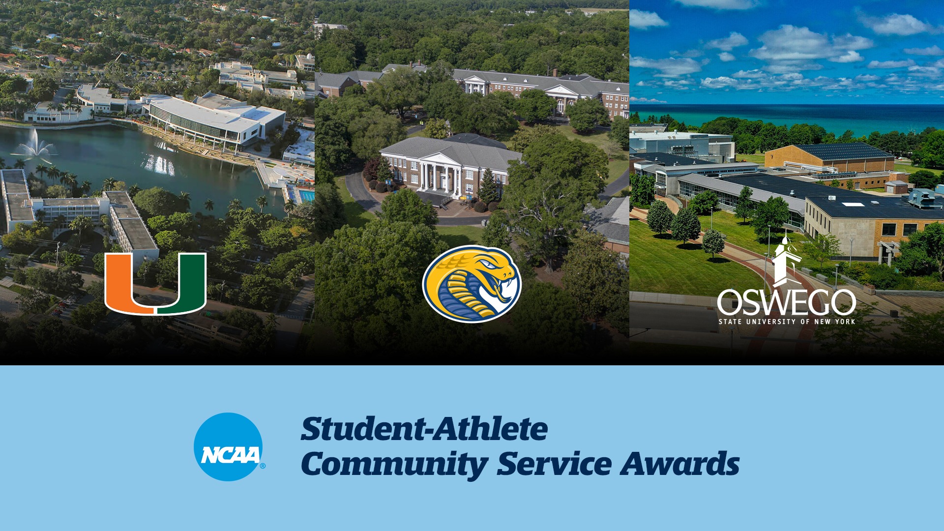 Miami (Florida), Coker and Oswego State earn NCAA Student-Athlete Community Service Award
