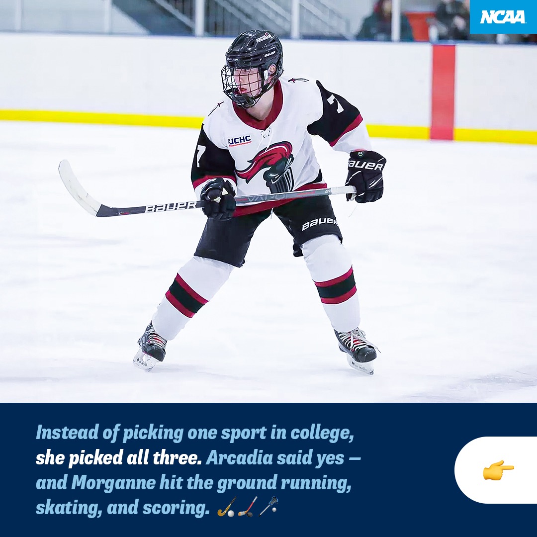 Instead of picking one sport in college, she picked all three. Arcadia said yes - and Morganne hit the ground running, skating, and scoring.