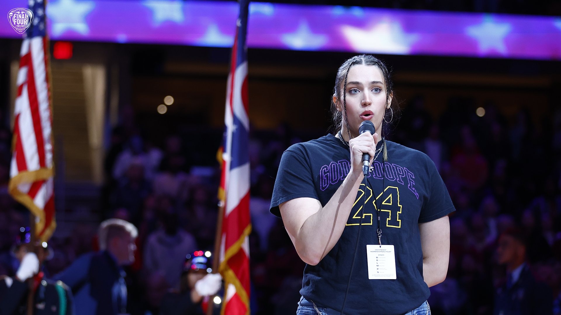 Arielle Wisne, a fifth-year senior for Indiana women's basketball, sang the national anthem to open the semifinals for the Women's Final Four on Friday night.