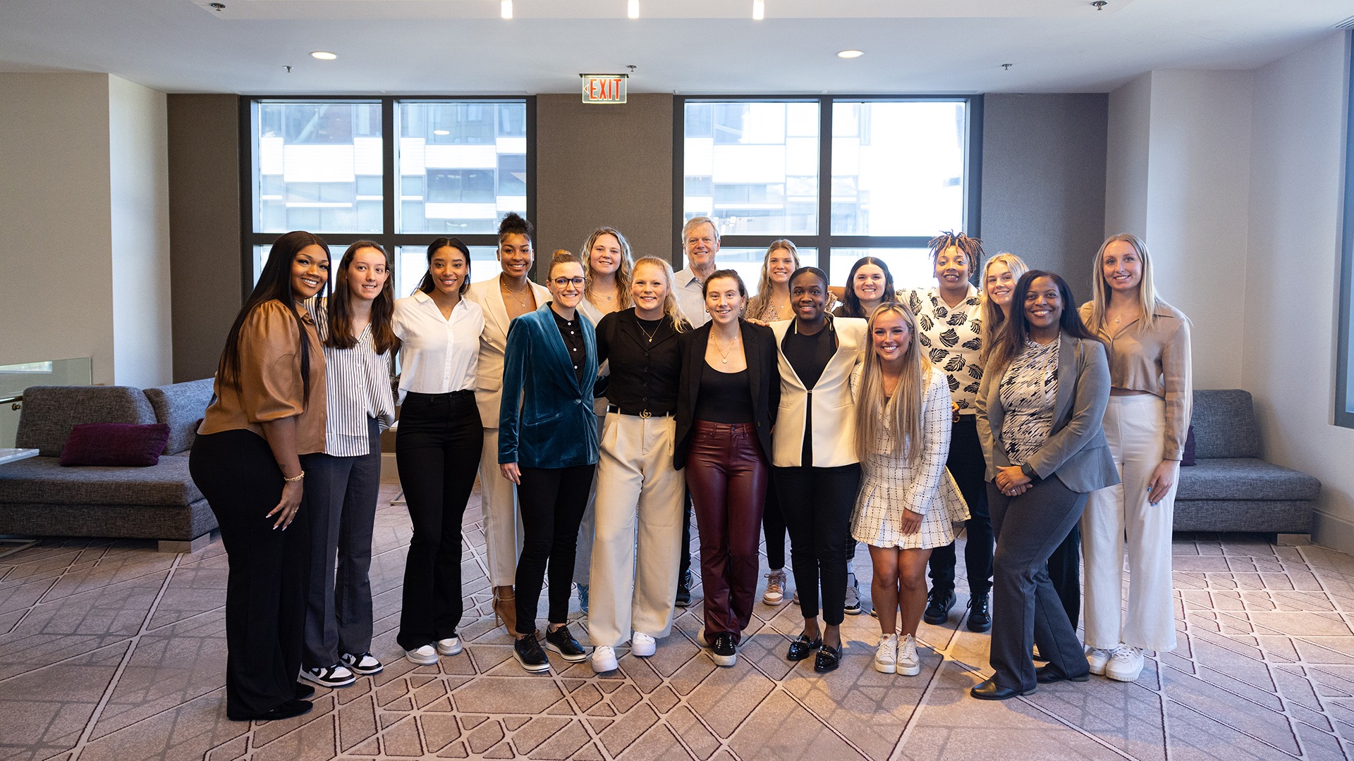 Members of the 2023-24 Division I Women's Basketball Student-Athlete Engagement Group got to meet with NCAA President Charlie Baker.