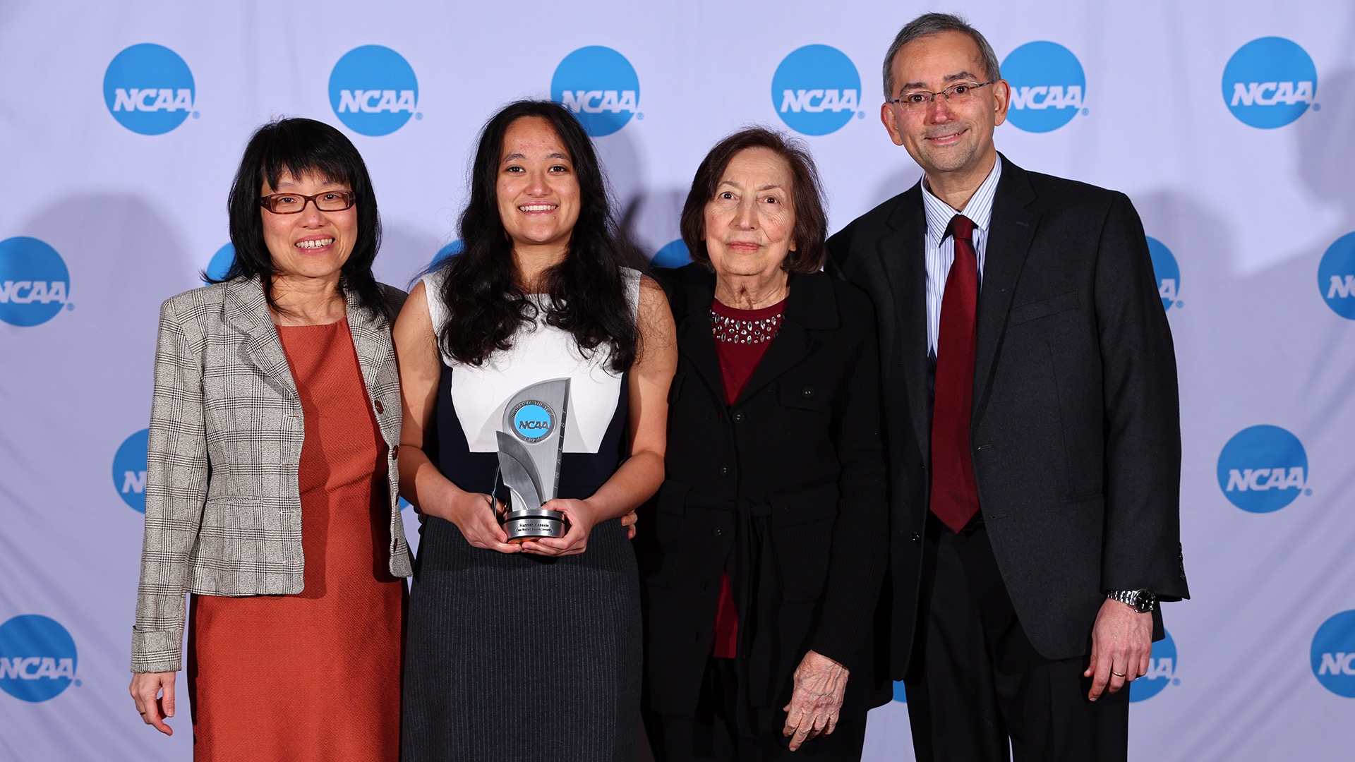 Family members joined Hannah Kassaie at the Woman of the Year ceremony at the NCAA Convention in Nashville, Tennessee, in January. The award honors female student-athletes who excel athletically, academically and in their community. (Photos courtesy of Hannah Kassaie)