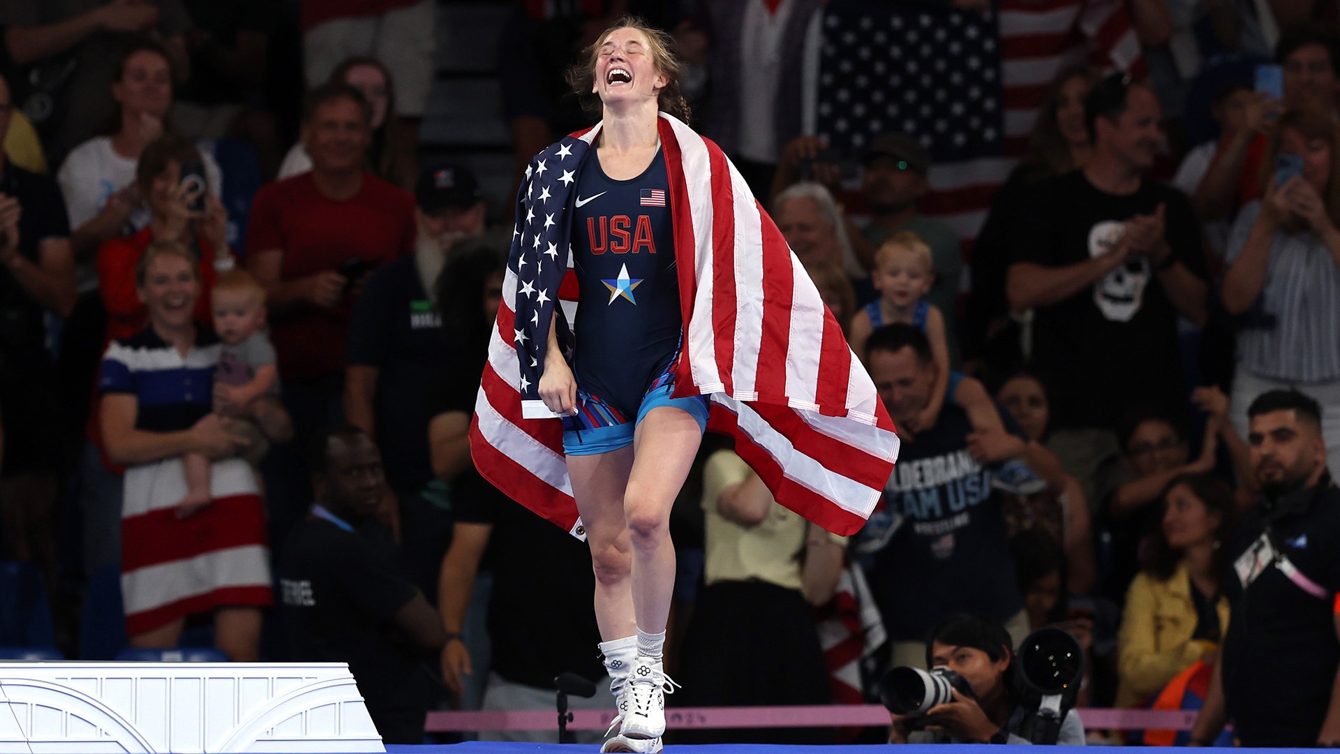 Olympic gold medalist Sarah Hildebrandt began her wrestling journey competing against boys in Indiana, helping to pave the way for the sport's rapid growth among girls. (Photo by Sarah Stier / Getty Images)