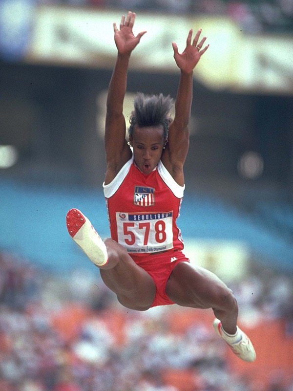 As a four-time Olympian, Jackie Joyner-Kersee earned six Olympic medals, including one gold in long jump and two golds in heptathlon