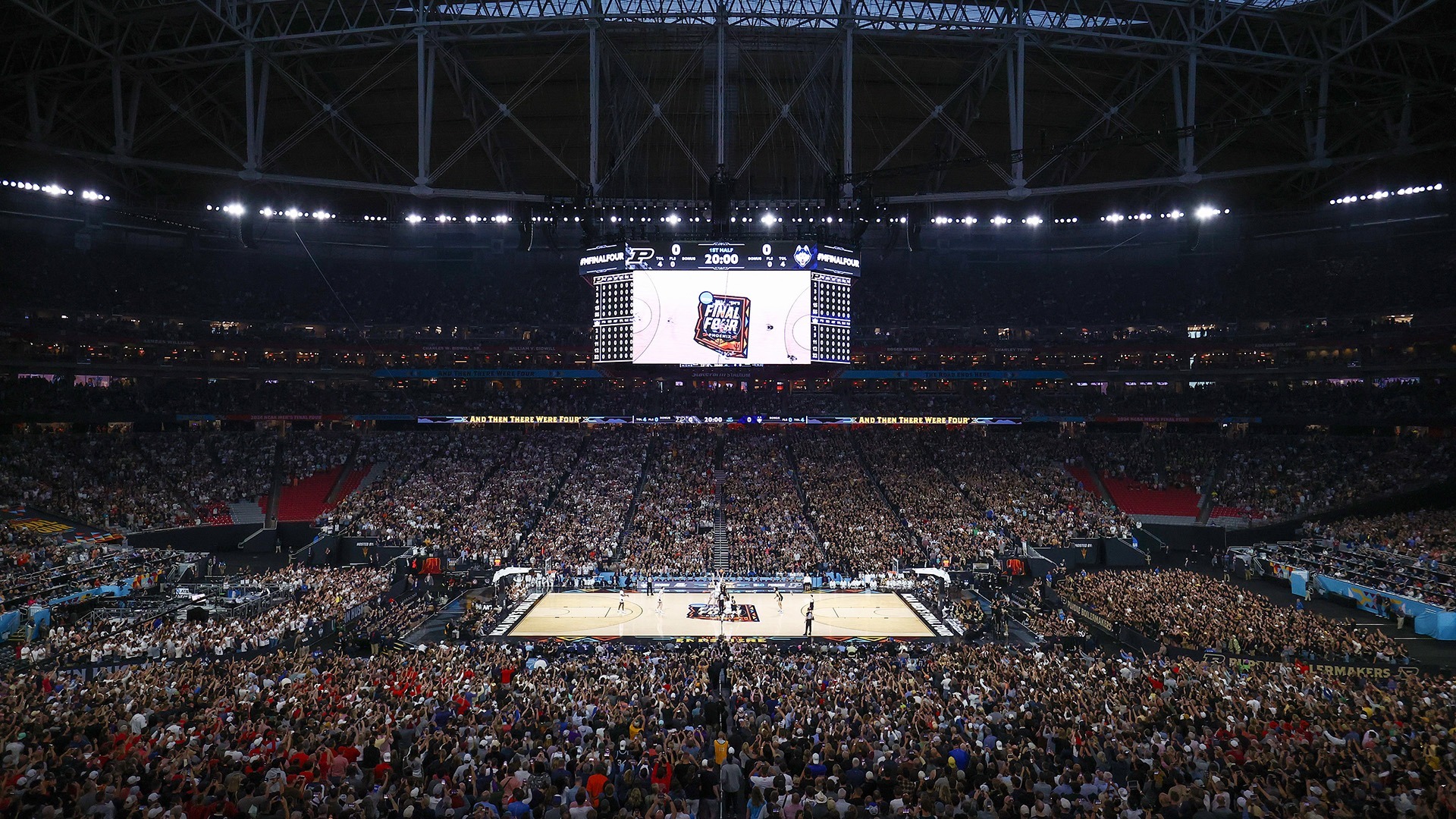 GLENDALE, ARIZONA - APRIL 08: Full view of the stadium at tip-off during the first half in the NCAA Men's Basketball Tournament National Championship game at State Farm Stadium on April 08, 2024 in Glendale, Arizona. (Photo by Tyler Schank/NCAA Photos via Getty Images)