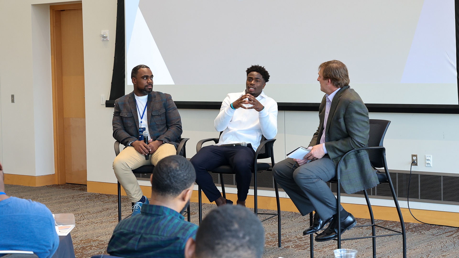 Former NFL wide receiver Donald Jones, current Jacksonville Jaguars cornerback Darious Williams and former NFL quarterback Chad Pennington talked in the players forum as part of the programming of the NCAA and NFL Coaches Academy.