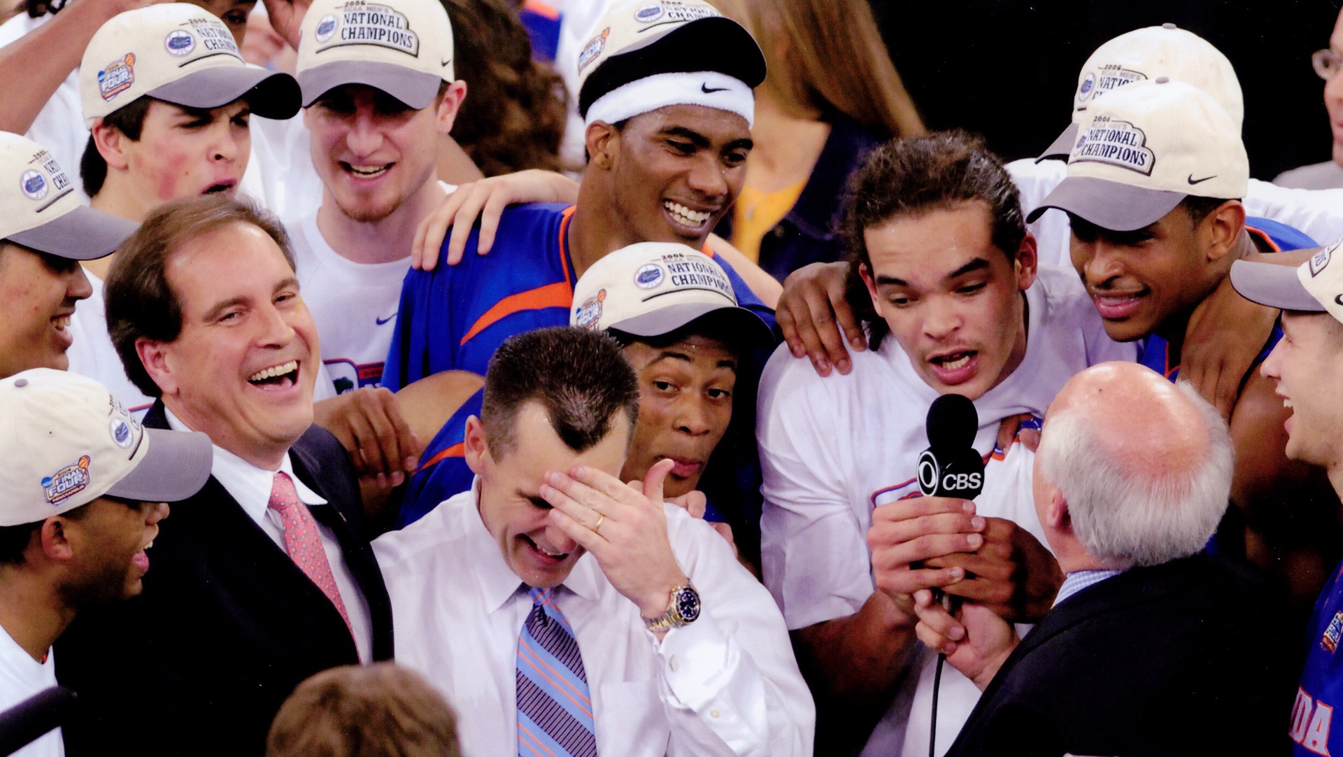 Jim Nantz takes in one of the many celebratory scenes