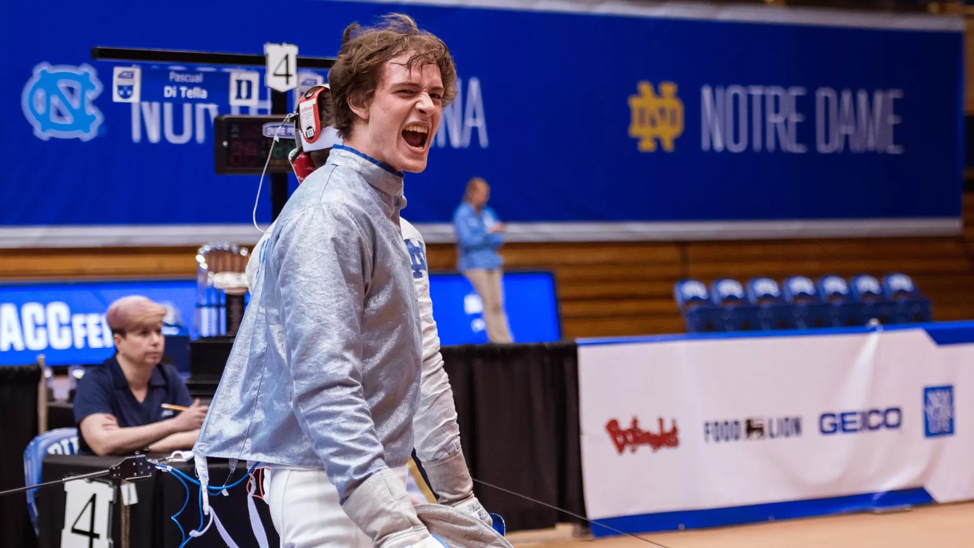 Pascual Di Tella celebrates during a competition his senior year at Duke