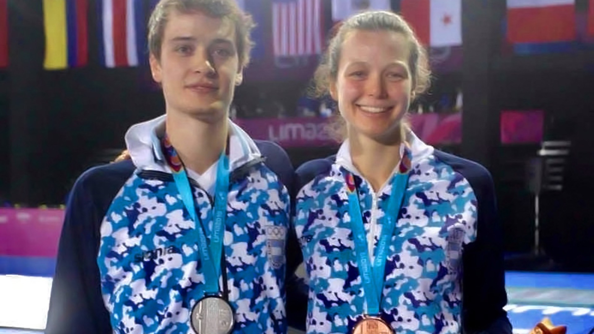 The Di Tella siblings pose after medaling in the Pan American Games.
