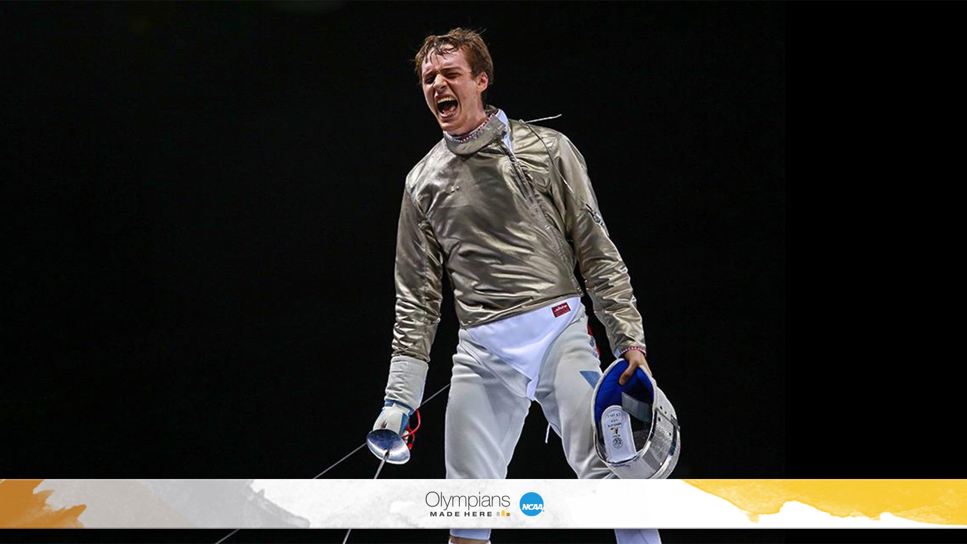Argentine fencer Pascual Di Tella hangs his Olympic poster