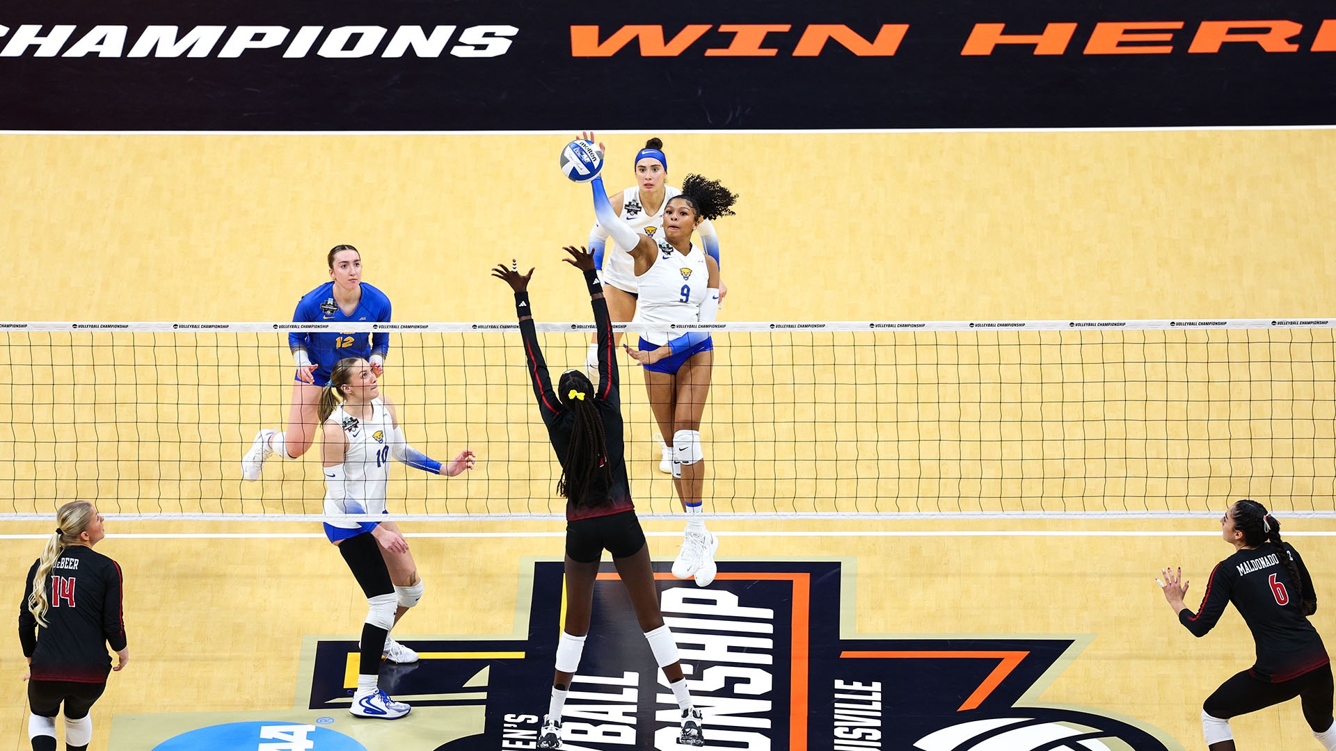 Jones elevates for an attack during the 2024 NCAA tournament. She started all but one match that season and earned Atlantic Coast Conference All-Freshman honors. (Photo by Jamie Schwaberow / NCAA Photos)