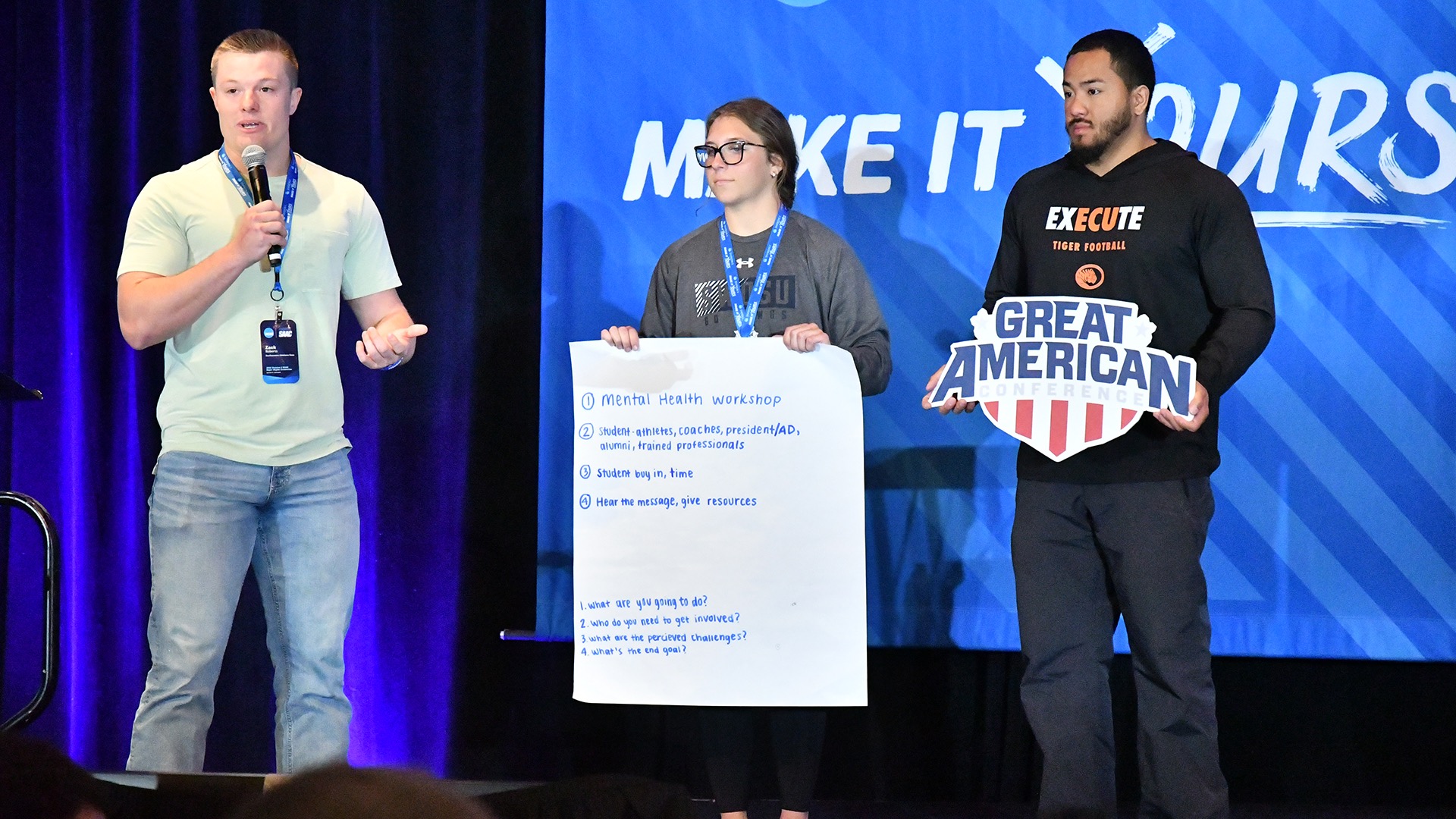 Student-athletes present their action plans at the Super Region Convention in April.