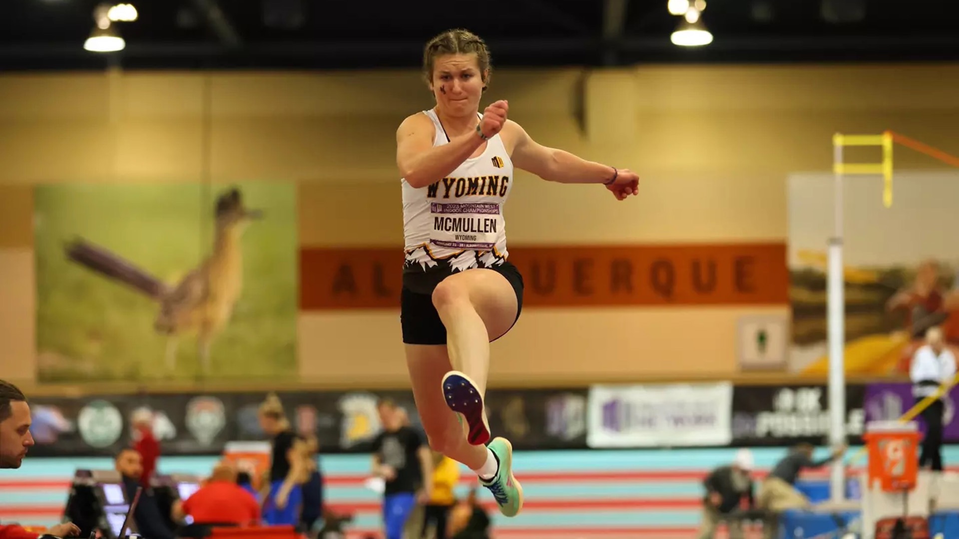Sadie McMullen jumping at the 2023 Mountain West Indoor Track & Field Championships