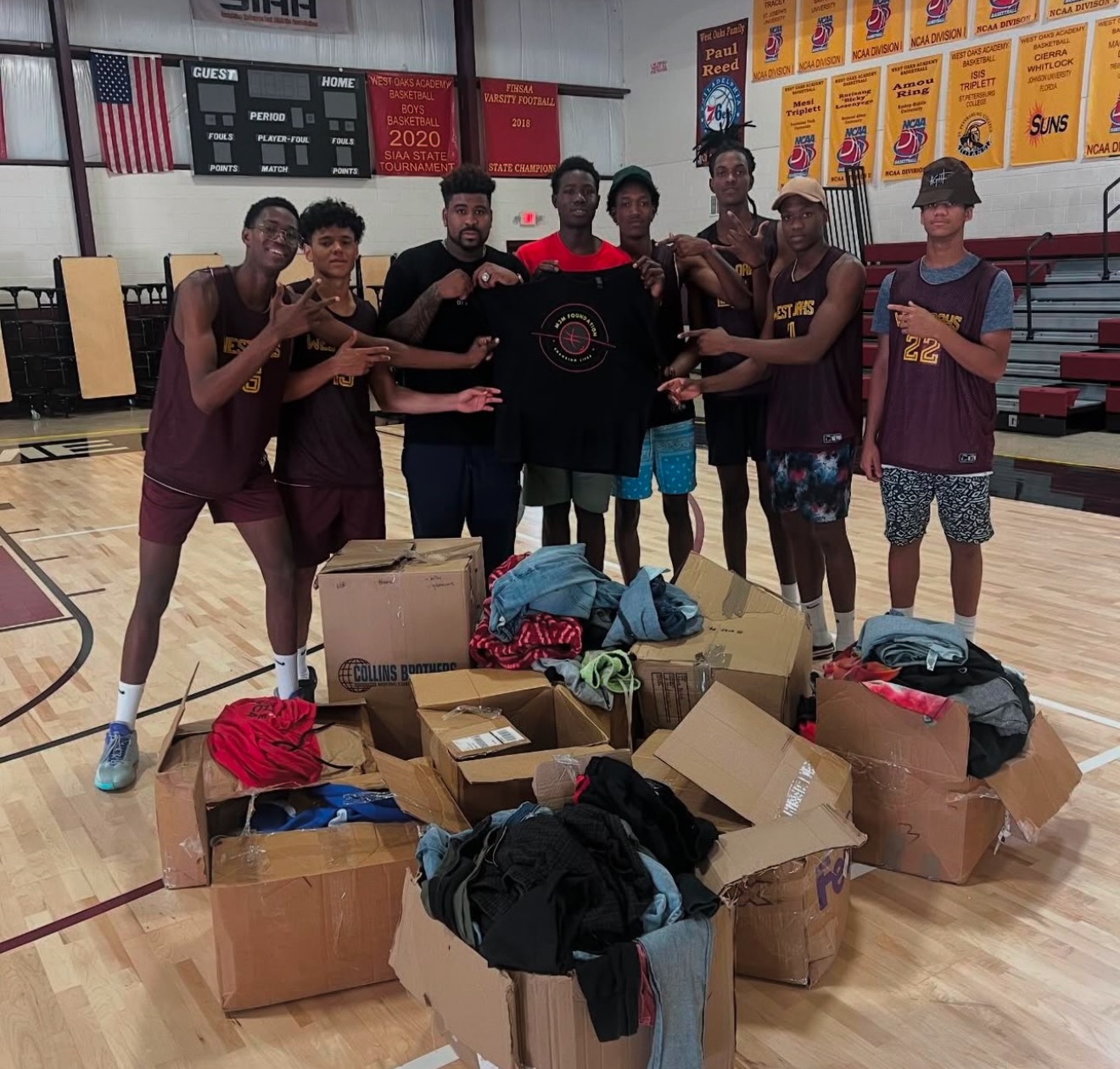 M3M Foundation CEO Rifen Miguel visiting West Oaks Academy to provide clothing for the kids, helping them on and off the court.