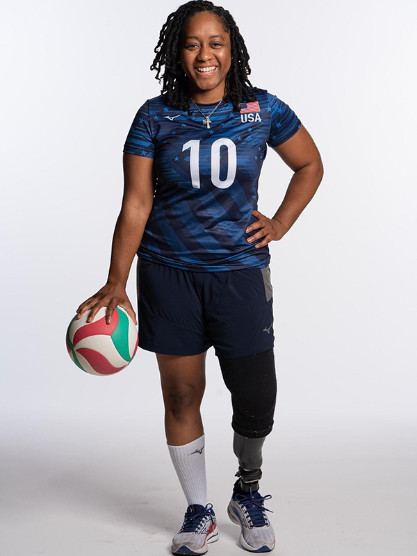 Sydney Satchell of the U.S. Sitting Volleyball Team poses for photos during Paralympics media day for the 2024 Paralympics in Paris. (Source: USA Volleyball)