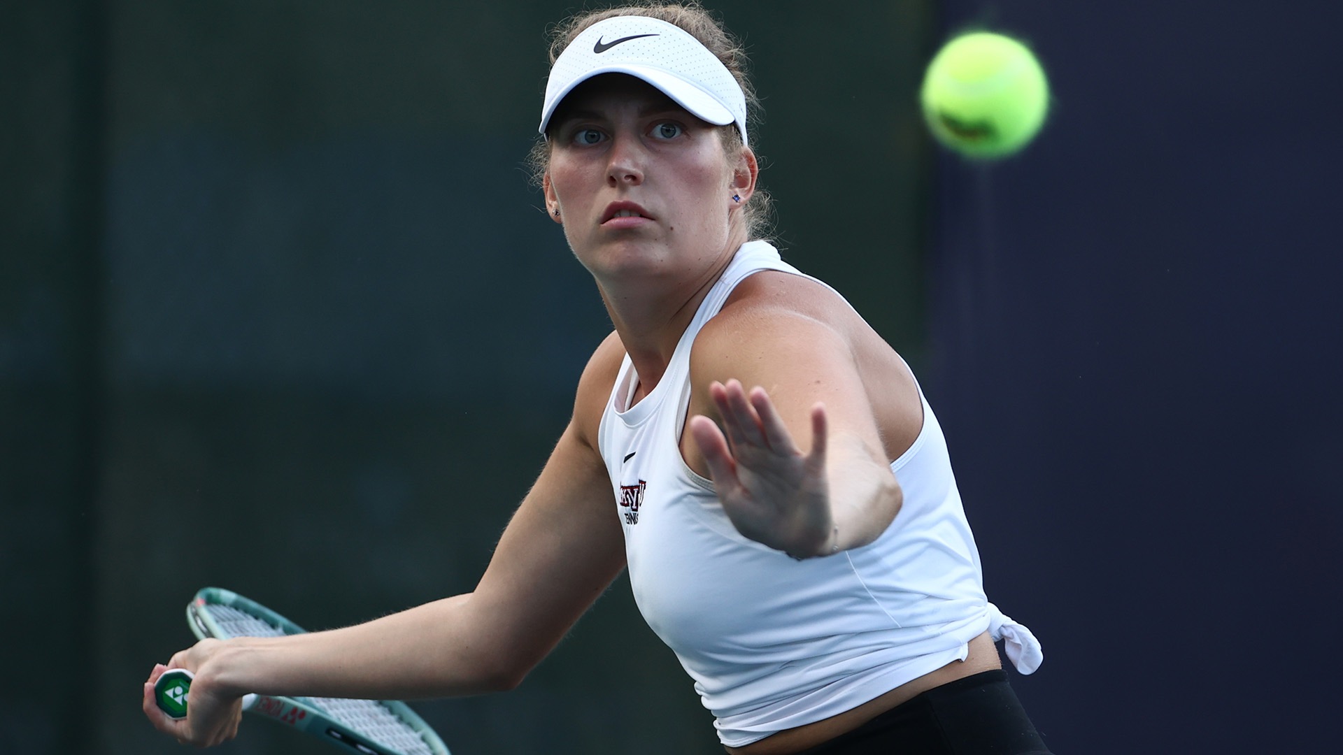 Sophomore Viktoriia Dema returns a volley during a match against Nebraska Kearney in the quarterfinal round of the 2024 NCAA Division II Women's Tennis Championships at Sanlando Park in Altamonte Springs, Florida.
