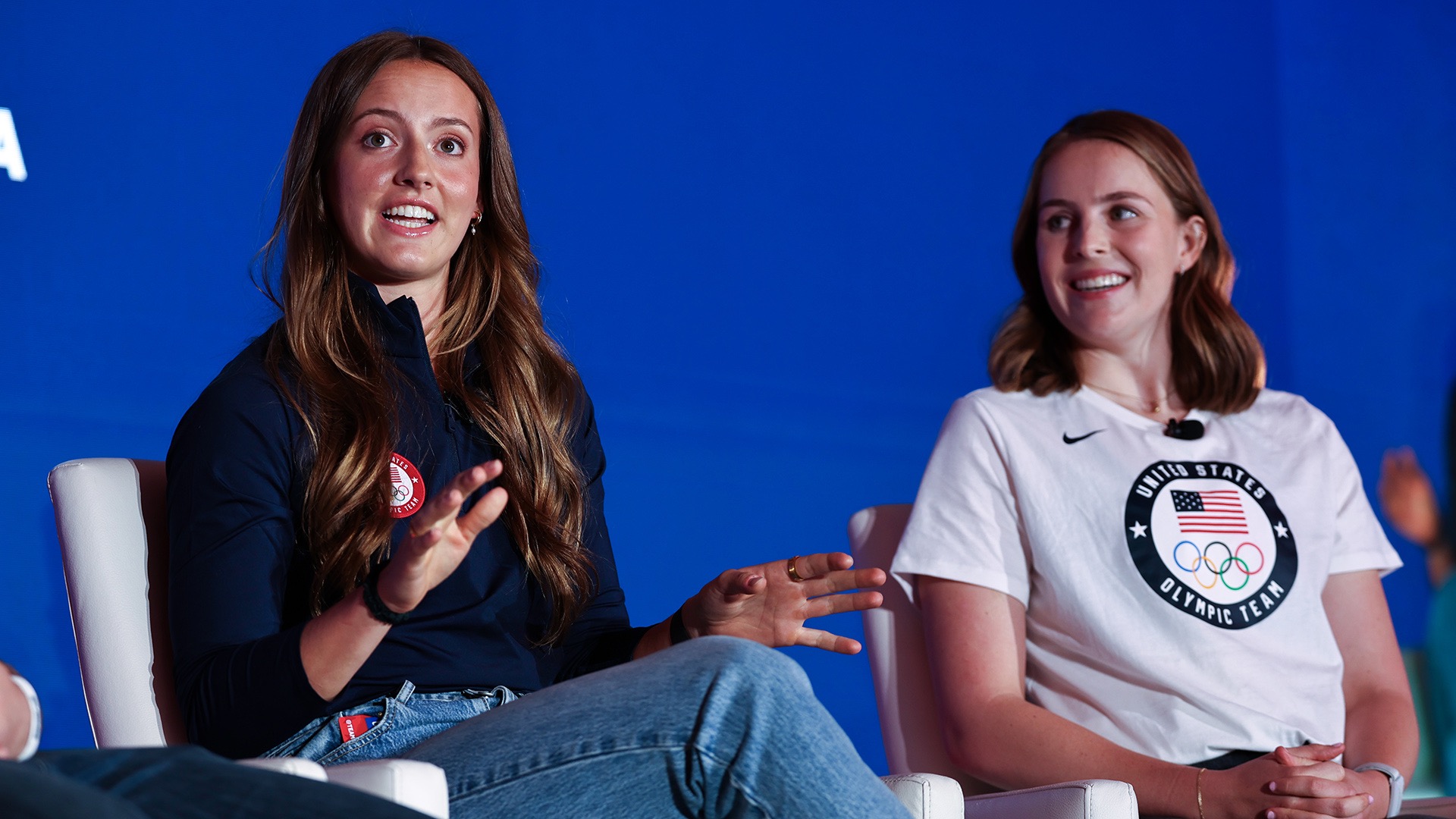 Tamer speaks on a panel in April at the Team USA media summit in New York.