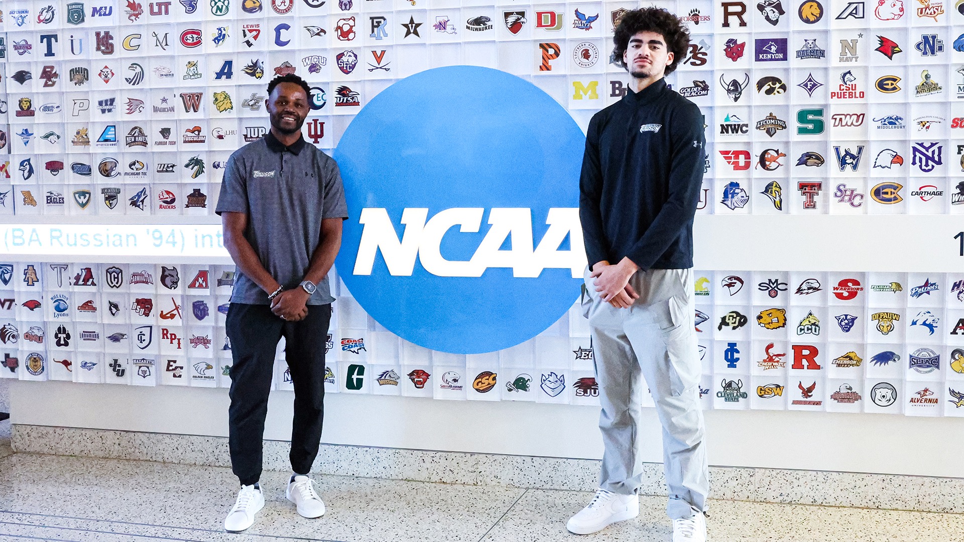 Towson assistant coach Parfait Bitee (left), who attended the NCAA Elite Student-Athlete Symposium for Men's Basketball with Tejada, noted the sophomore's work ethic. "I think he's gonna be impactful because he works at it. He loves it," Bitee said. (Photo by Arpan Bose / NCAA)