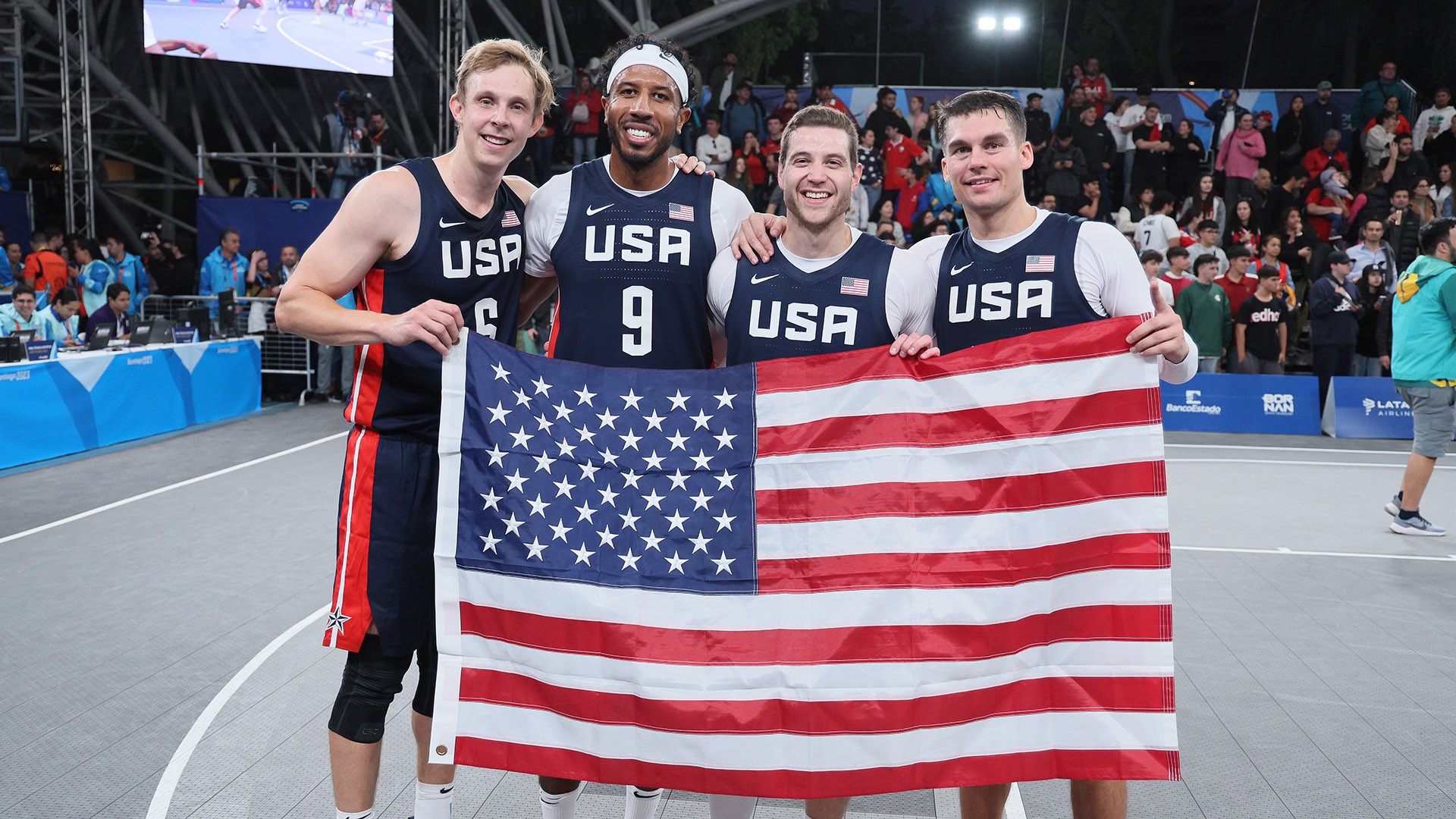 The U.S. men's 3x3 basketball squad consists of (from left) Canyon Barry, Kareem Maddox, Jimmer Fredette and Dylan Travis.