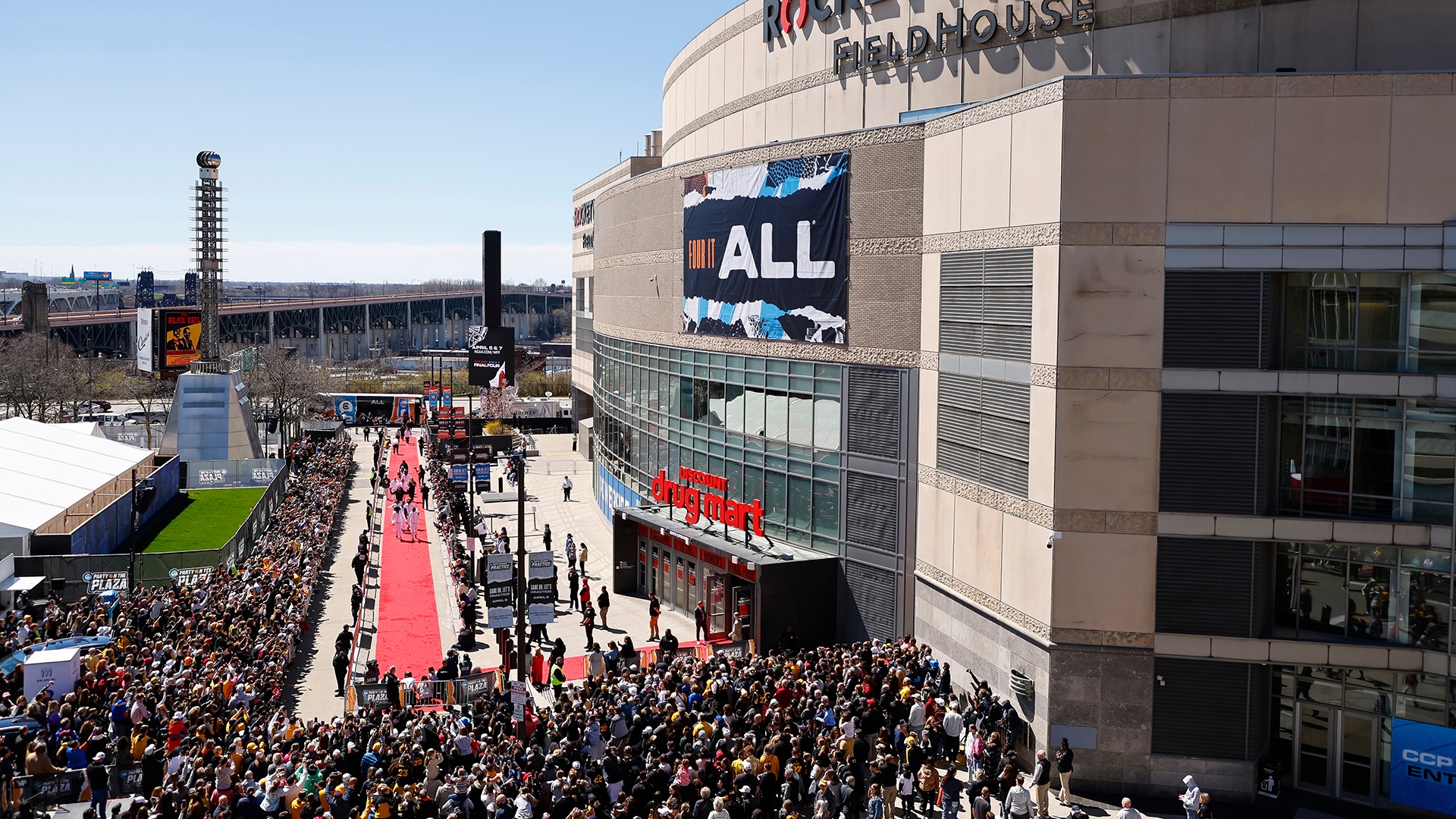 CLEVELAND, OHIO - APRIL 7: Fans watch red carpet arrivals before the game \during the NCAA Women's Basketball Tournament National Championship at Rocket Mortgage Fieldhouse on April 7, 2024 in Cleveland, Ohio. (Photo by C. Morgan Engel/NCAA Photos via Get