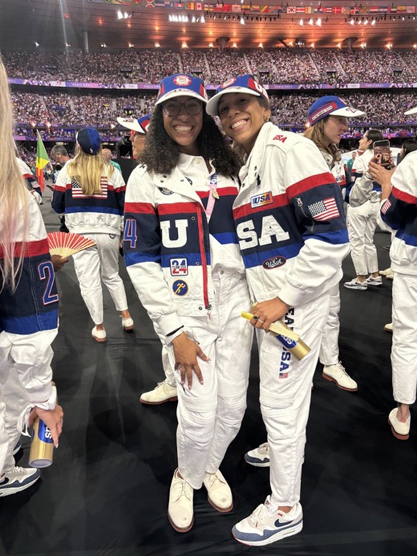 Juliette (left) and Bella Whittaker celebrated together at the closing ceremony of the Paris Olympic Games. (Photos courtesy of Bella Whittaker)