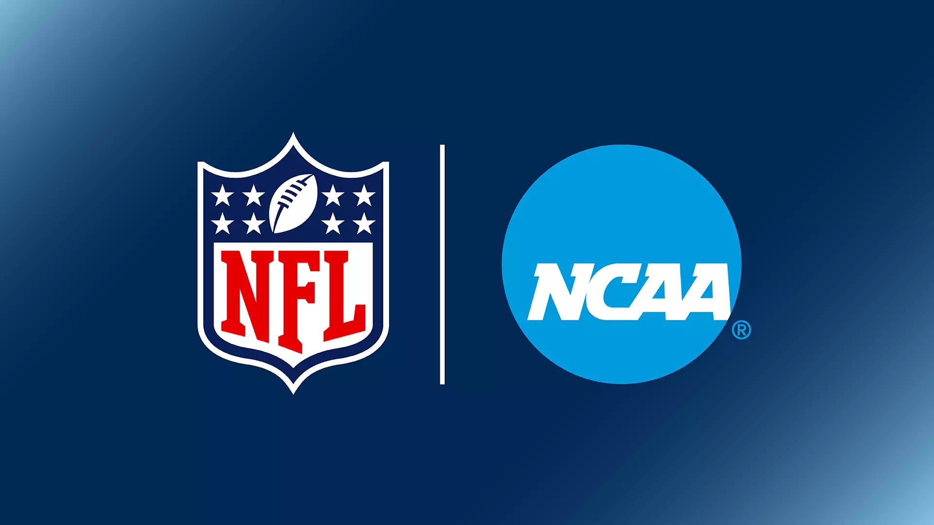The NFL logo beside the NCAA logo on a blue background.