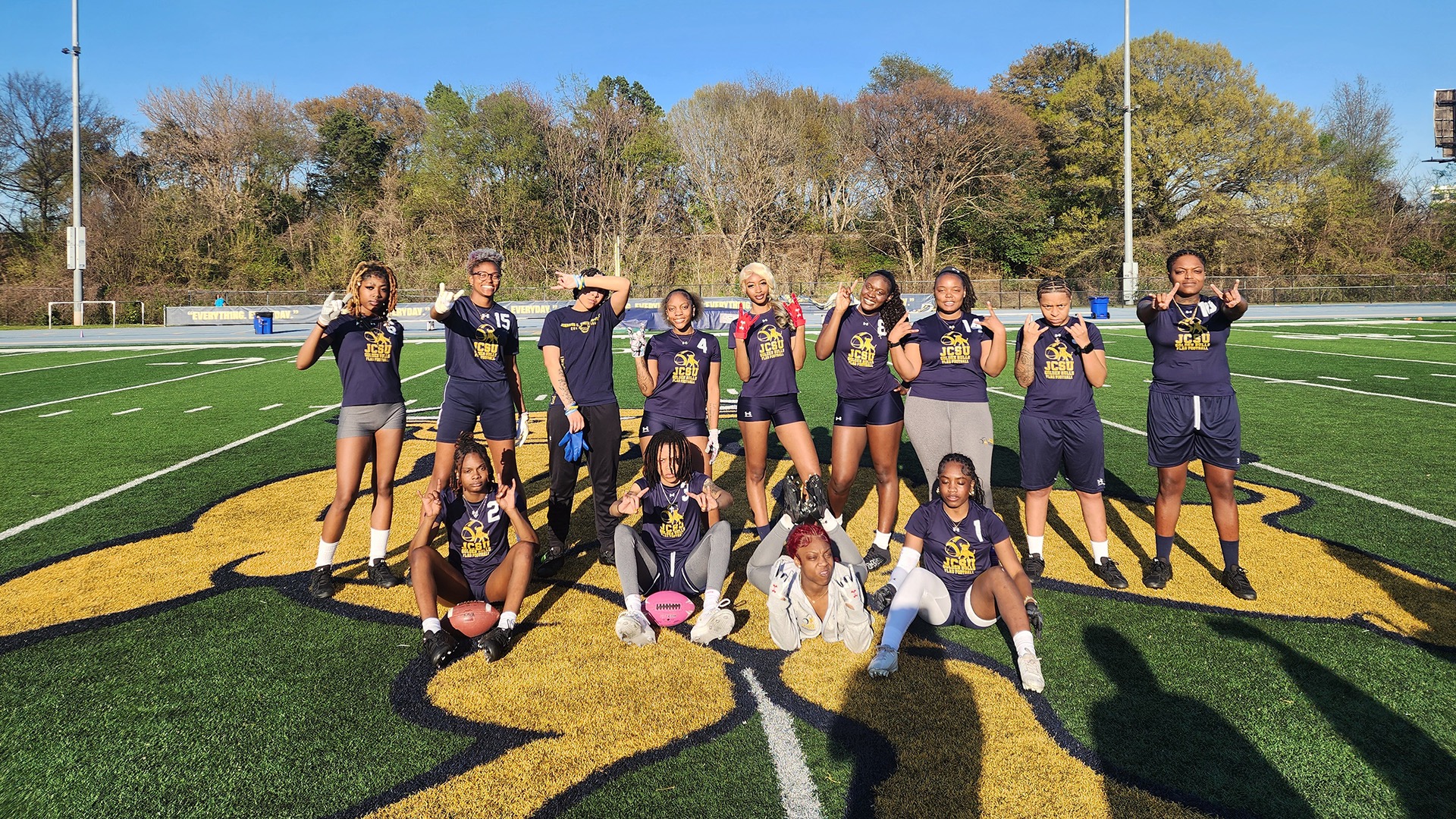 Johnson C. Smith hosted the CIAA flag football tournament. The Golden Bulls (shown here after a practice) fell in a four-overtime game in the opening round. (Photo courtesy of Anika Harris)