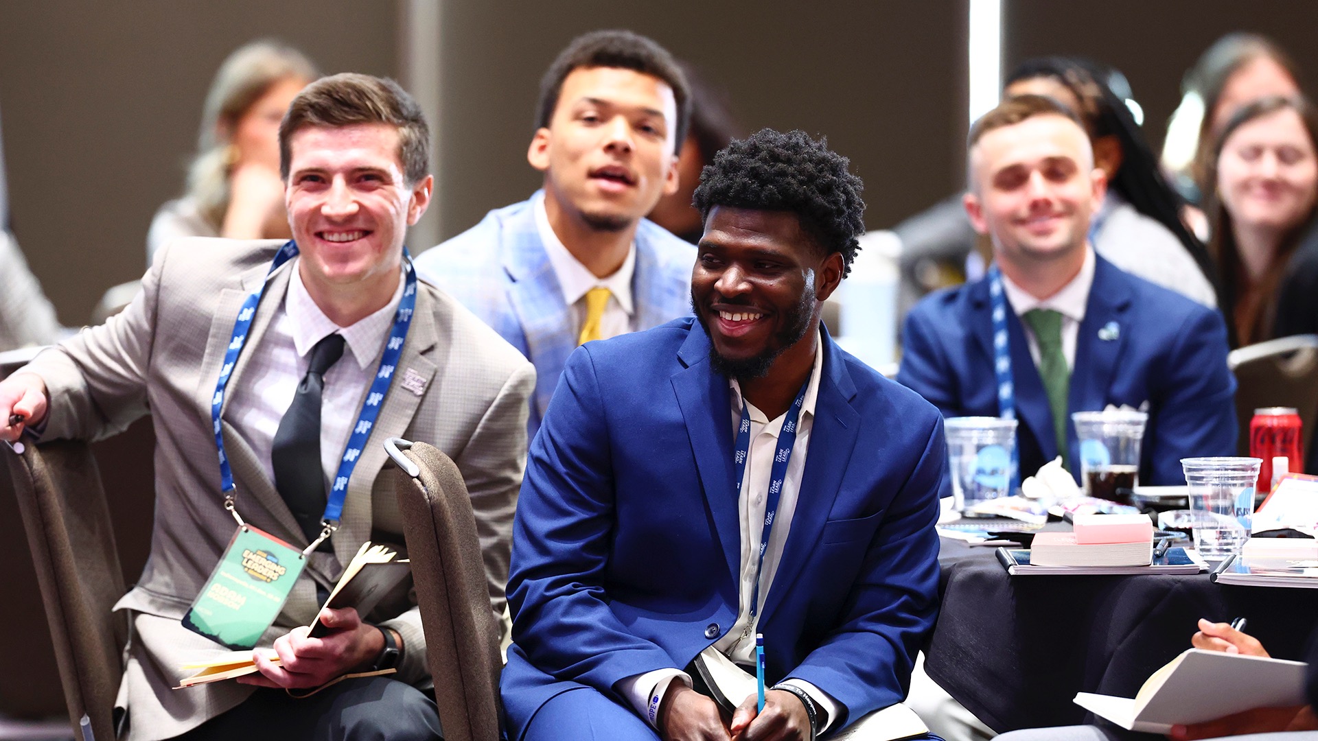 Kareem Williams, a McLendon Fellow at the University of Chicago, smiles with his peers during the first day of the Emerging Leaders Seminar.