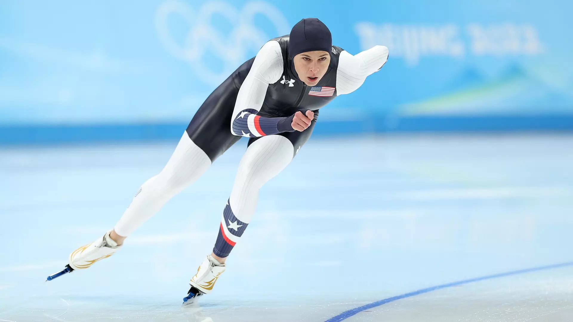 Bowe earned her second Olympic medal in 2022, winning bronze in the women's six-lap team pursuit event. (Photo by Elsa / Getty Images)