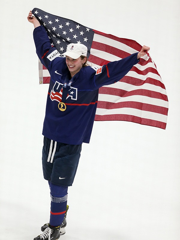 Harvey celebrates the gold-medal win over Canada in the 2023 International Ice Hockey Federation Women's World Championship. (Photo by Dennis Pajot / Getty Images)