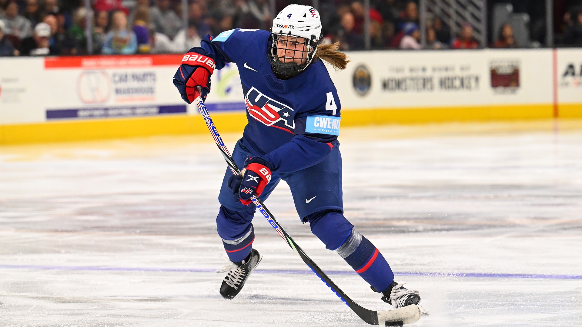 "When we're with the Badgers, I tune into that team, but then when we come back to USA training, it's a different lens. You kind of have to be able to switch mindsets a bit — different roles, different leadership on both teams," Harvey said. (Photo by Jason Miller / Getty Images)