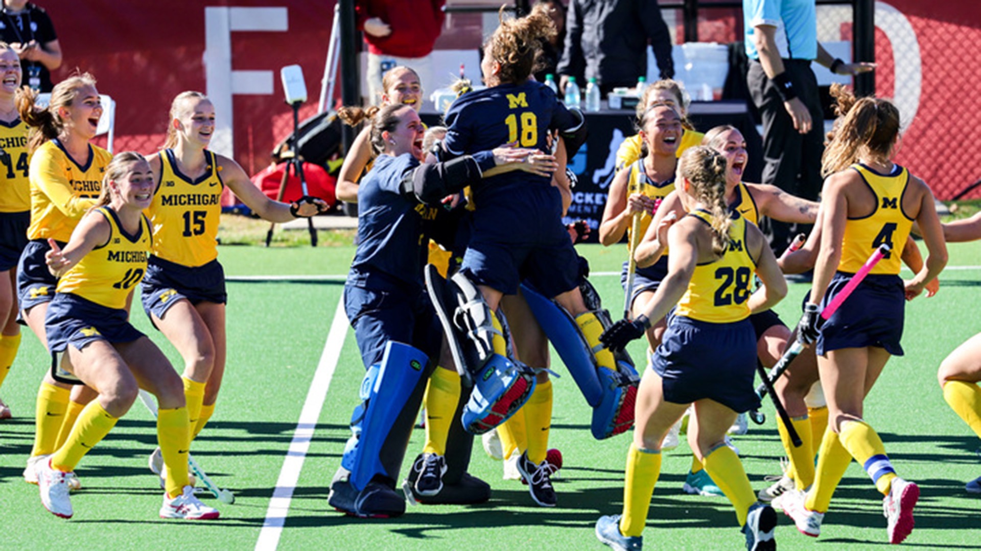 McMahon celebrates with her teammates after a win. Beyond accolades, she considers herself successful simply because she has the ability to play the sport she loves.