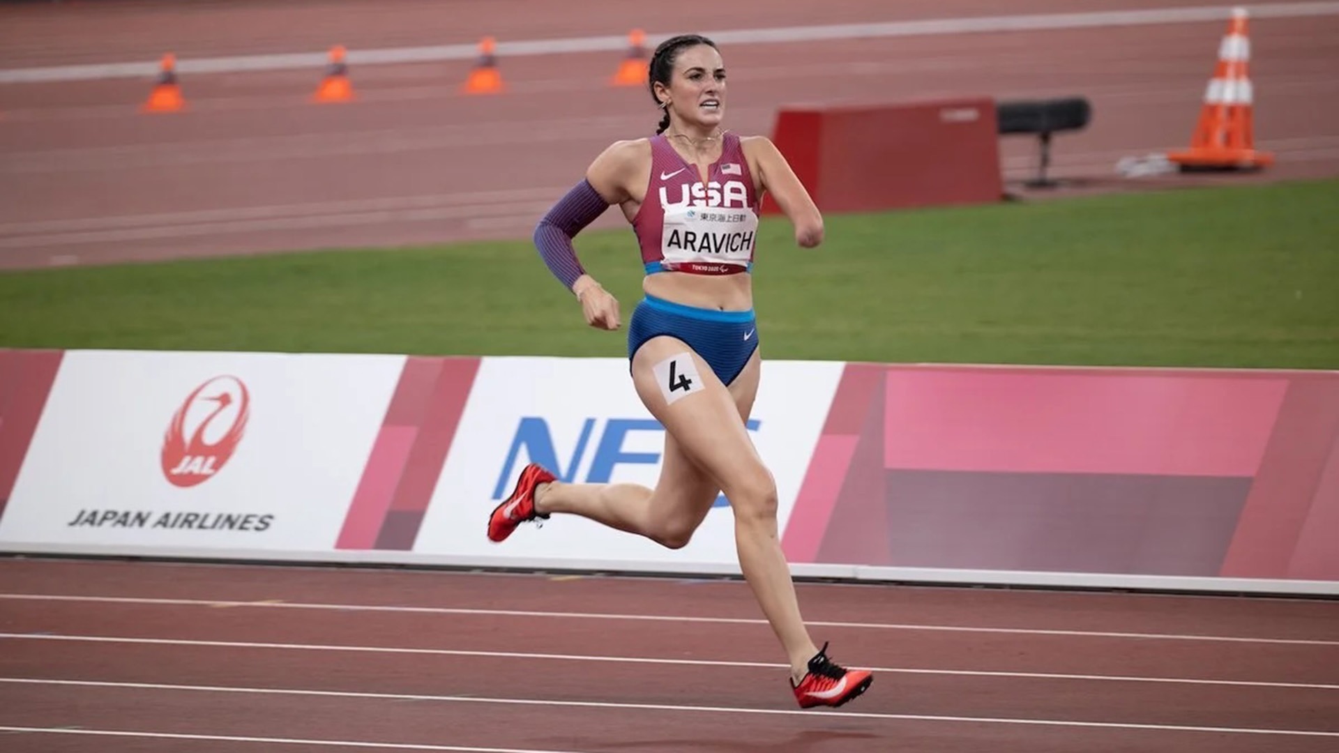Aravich competes in the women's T47 400-meter event at the Tokyo Summer Paralympics in 2021. (Photo courtesy of Dani Aravich)
