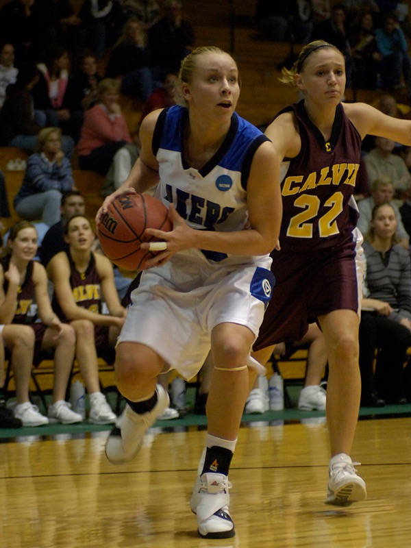 Erika Wallace, who was inducted into the Grand Valley State Athletics Hall of Fame in 2015, averaged 11.2 points per game as a starting guard for the Lakers 2005-06 women's basketball championship team. (Photo courtesy of Grand Valley State)