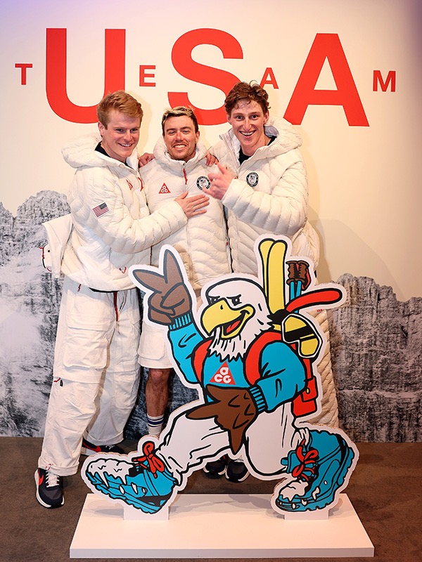 Wolter (from left), Jake Adicoff and Goble, who met as youth skiers in Idaho, have won two golds thus far at the 2026 Milan Cortina Paralympics. (Photo by Elsa / Getty Images)