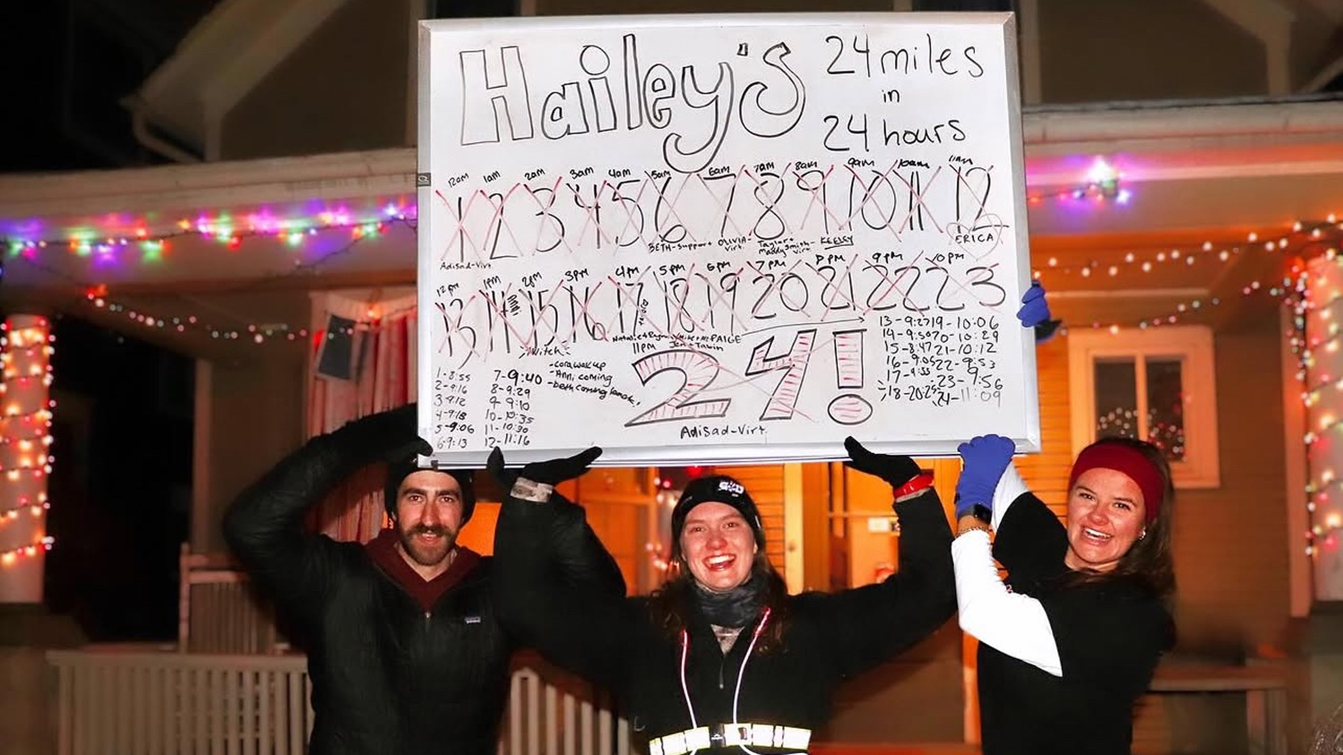 Poe celebrates completing 24 miles in 24 hours on her 24th birthday alongside her boyfriend, Jack Moran, and Anderson. (Photo courtesy of Hailey Poe)