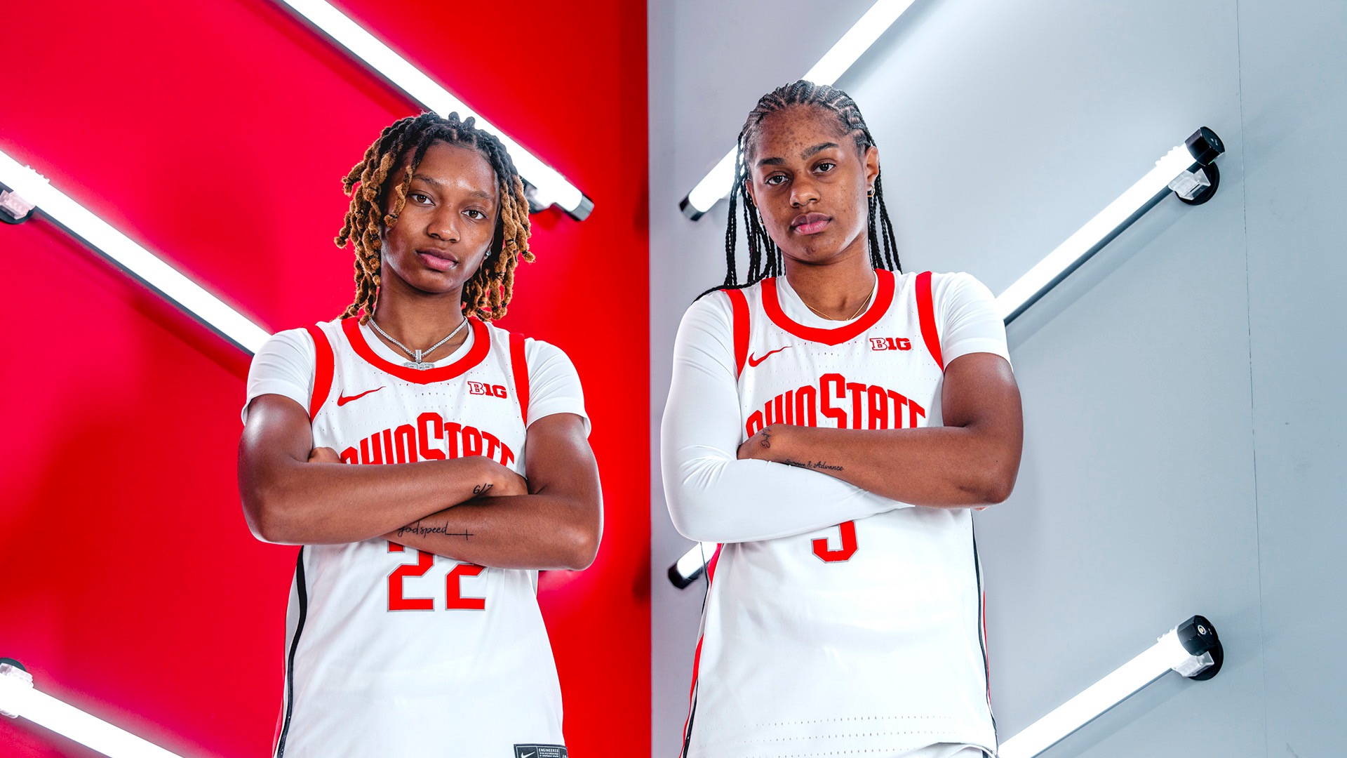 Kennedy and Jaloni Cambridge are a fierce duo for Ohio State. The sisters have built chemistry on the court after playing together for much of their lives. (Photo courtesy of Ohio State)