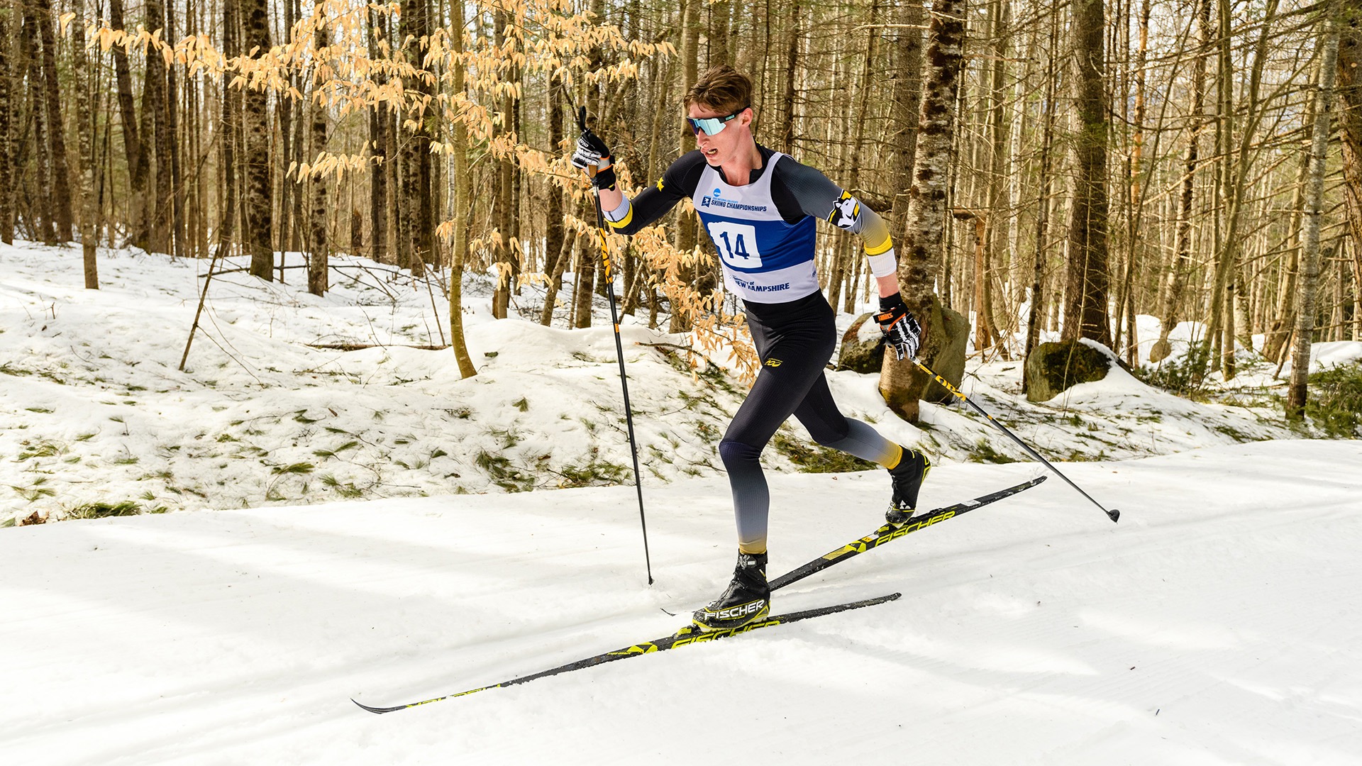 Reid Goble competes in the men's classical Nordic race during the 2021 National Collegiate Men's and Women's Skiing Championships in New Hampshire. (Photo by Brett Wilhelm / NCAA Photos)