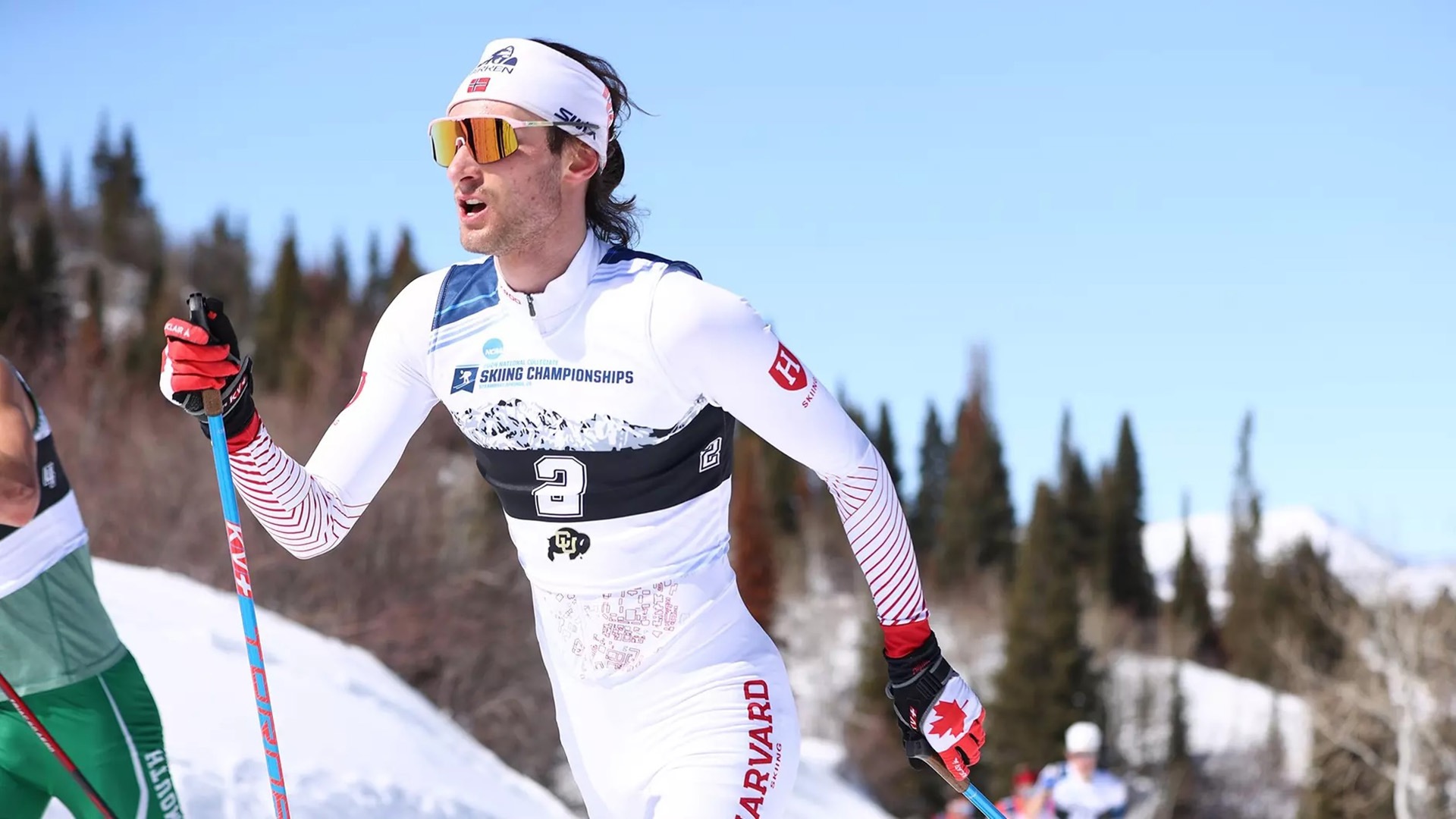 Drolet competes at the 2024 National Collegiate Men's and Women's Skiing Championships, where he placed fourth in the men's 20K classic. Drolet won the 20K classic title the previous year. (Photo by Jamie Schwaberow / NCAA Photos)