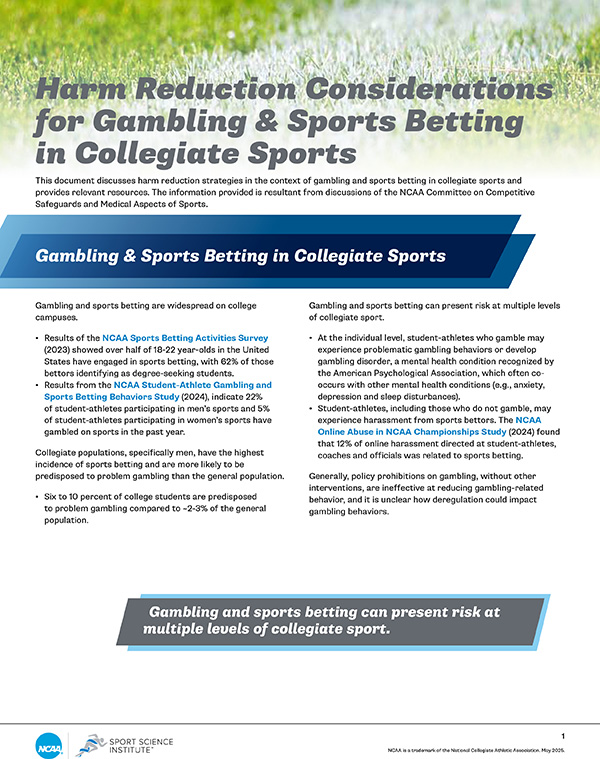 Harm Reduction Considerations for Gambling & Sports Betting in Collegiate Sports