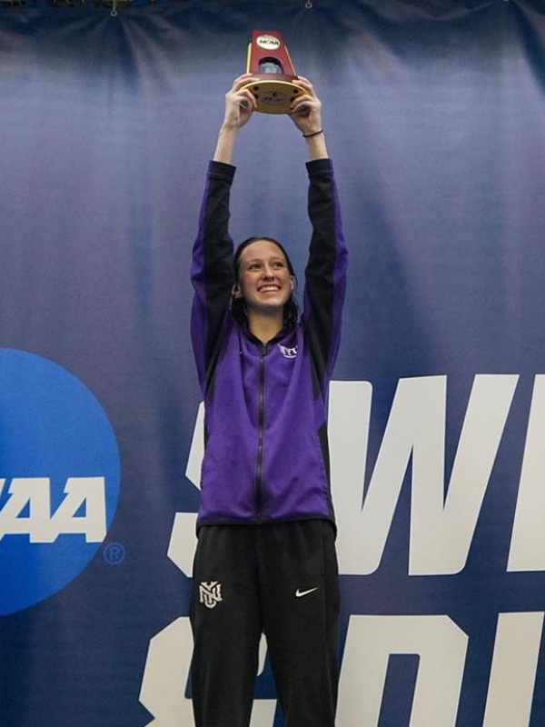 Kaley McIntyre won her first individual national titles in the 50- and 200-yard freestyle events as a freshman in 2023. (Photos courtesy of Kaley McIntyre)