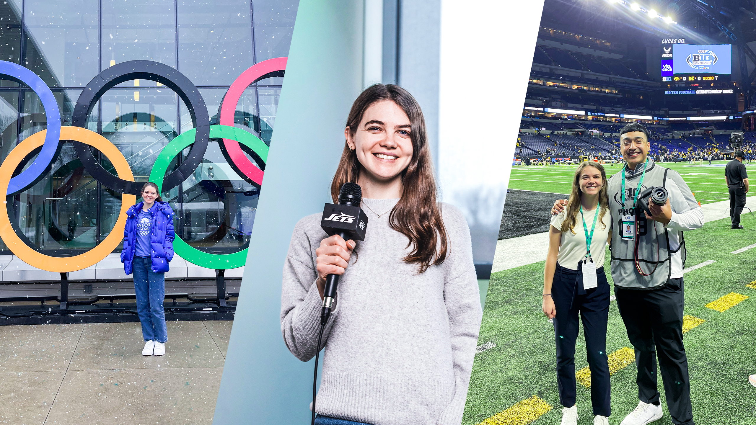Susanna Weir poses with an NCAA trophy during her 2023-24 internship. (Photos courtesy of Susanna Weir)
