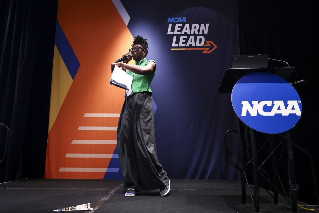 NCAA staff member speaks at the NCAA Legacy Lab program.